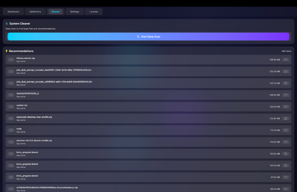 FrameBoost System Cleaner panel