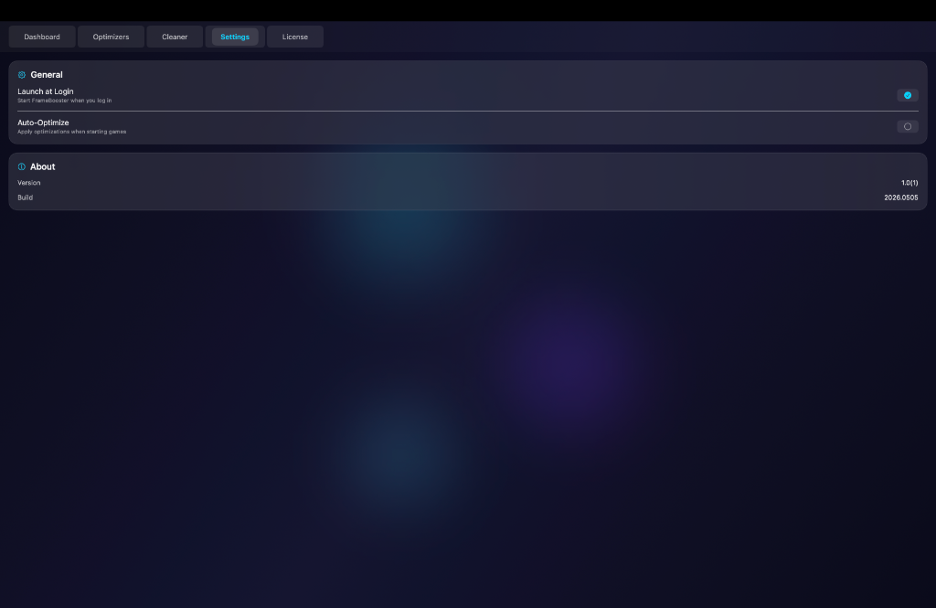 FrameBoost Settings panel