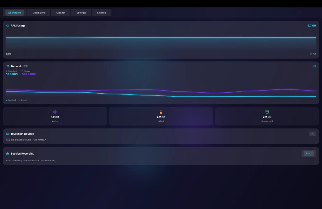 FrameBoost Mac dashboard